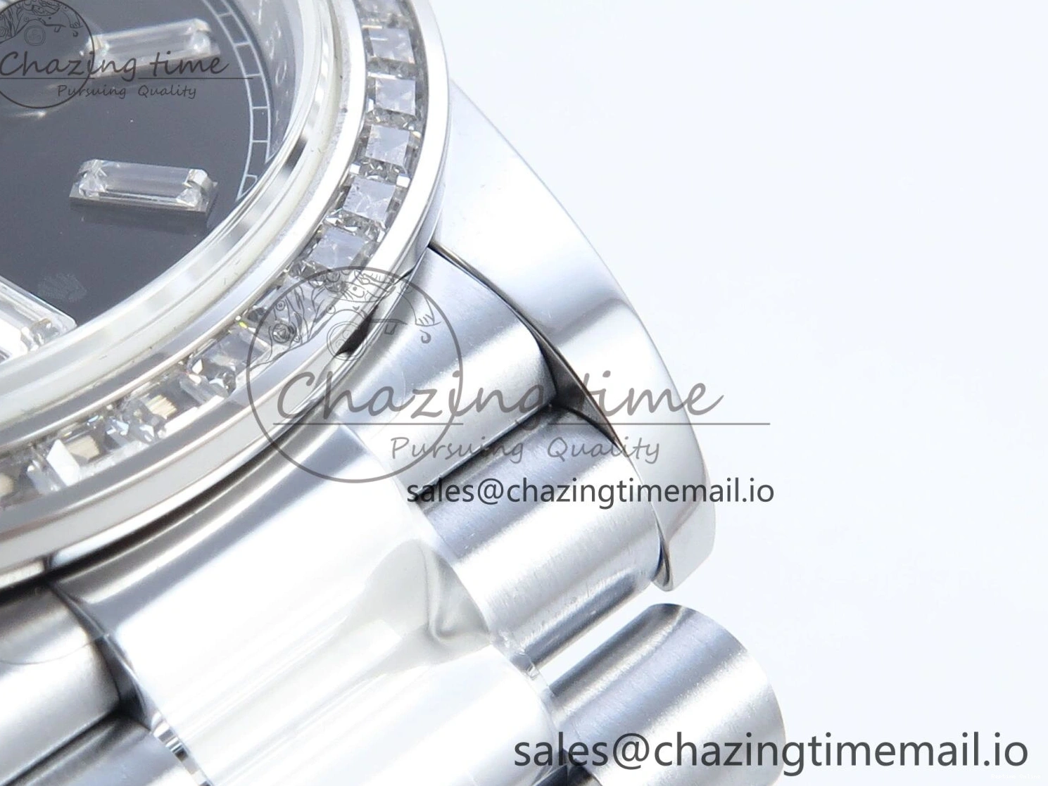 1221 Soft DayDate 40 SS QF 1:1 Best Edition Black Crystal Dial Diamonds Bezel on President Bracelet A2836 V5 (Gain Weight) 477